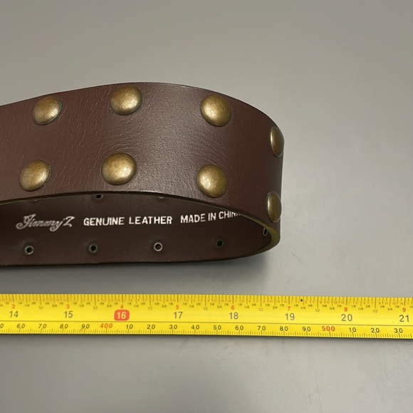 Jimmy’Z Wide Brown Leather Vintage Belt Size 32-34 Brass Studs & Brass Buckle - Picture 4 of 13
